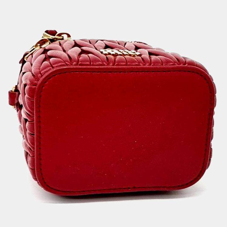 Pre Owned Miu Miu Red Leather Matrasse Micro Crossbody Bag