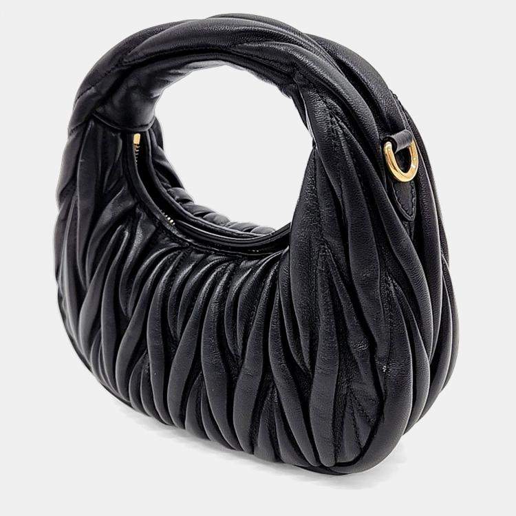 Pre Owned Miu Miu Black Leather Wander Matrasse Mini Hobo Bag
