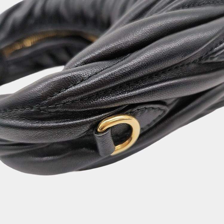 Pre Owned Miu Miu Black Leather Wander Matrasse Mini Hobo Bag