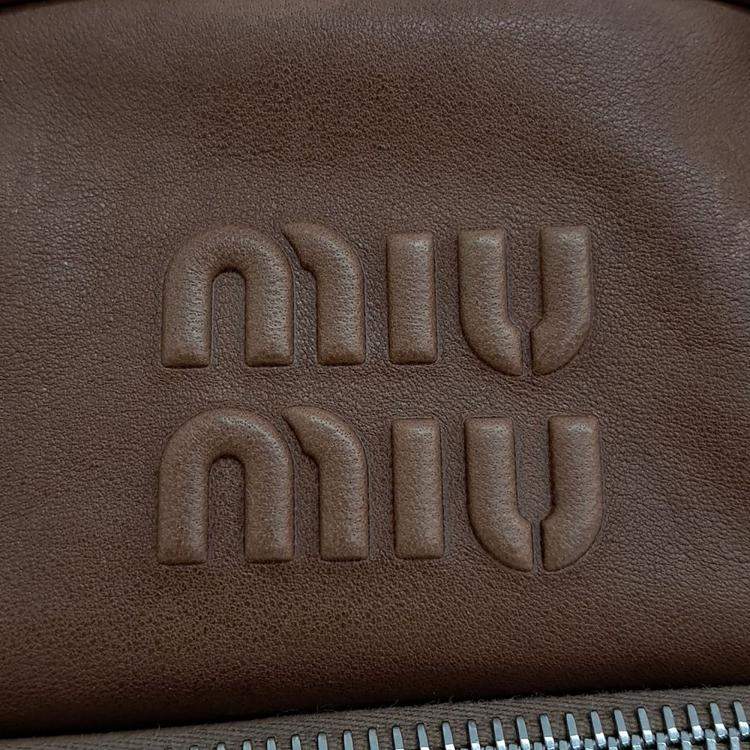 Pre Owned Miu Miu Brown Leather Napa Top Handle Pocket Bag