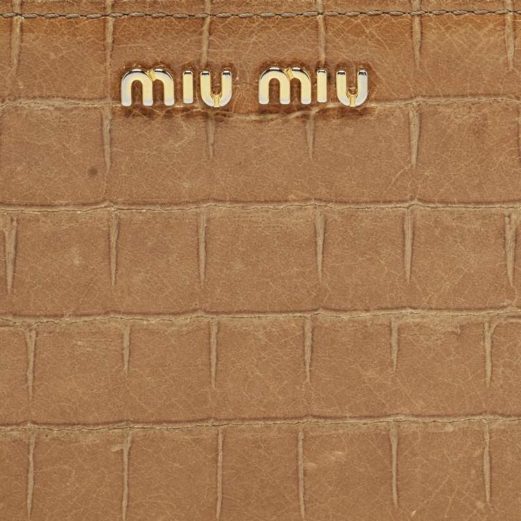 Pre Owned Miu Miu Brown Croc Embossed Leather Compact Wallet