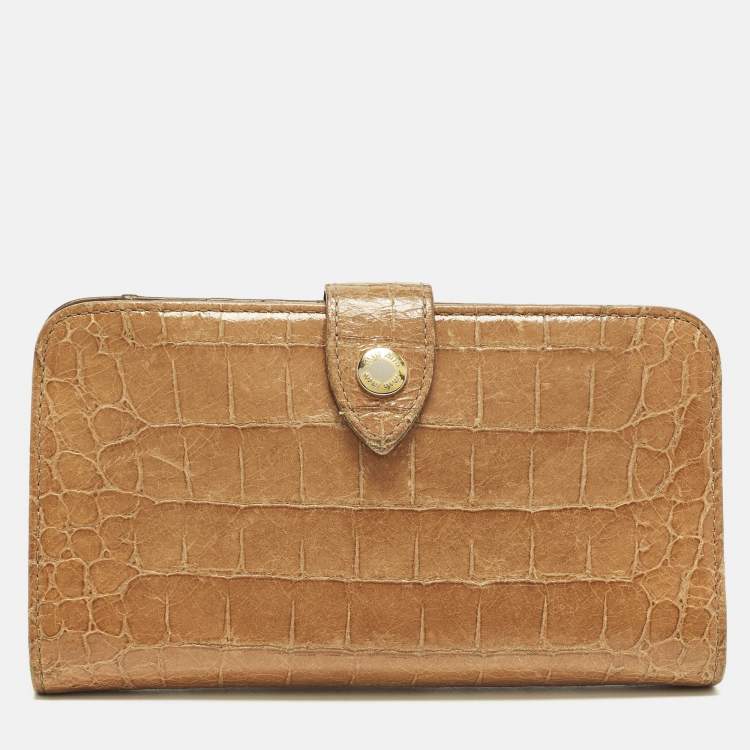 Pre Owned Miu Miu Brown Croc Embossed Leather Compact Wallet