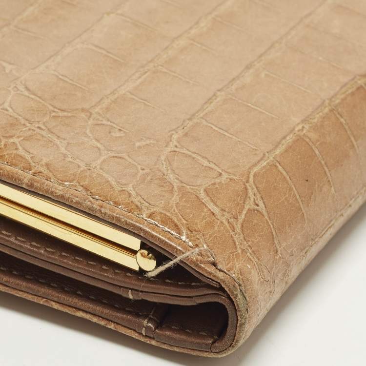 Pre Owned Miu Miu Brown Croc Embossed Leather Compact Wallet