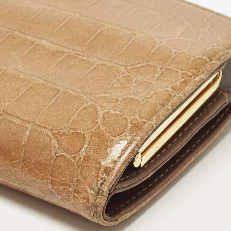 Pre Owned Miu Miu Brown Croc Embossed Leather Compact Wallet
