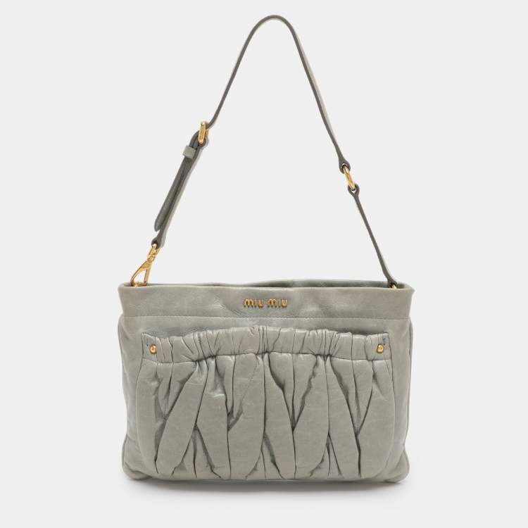 Pre Owned Miu Miu Grey Leather Baguette Bag