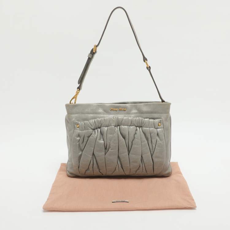 Pre Owned Miu Miu Grey Leather Baguette Bag
