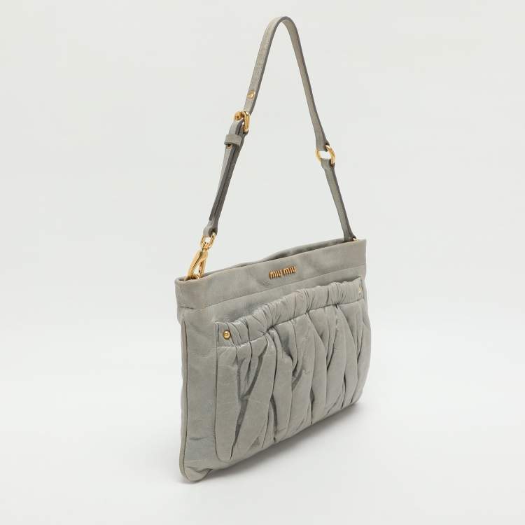 Pre Owned Miu Miu Grey Leather Baguette Bag