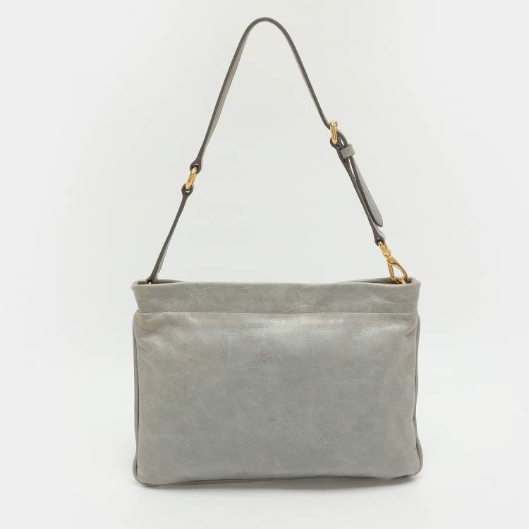 Pre Owned Miu Miu Grey Leather Baguette Bag