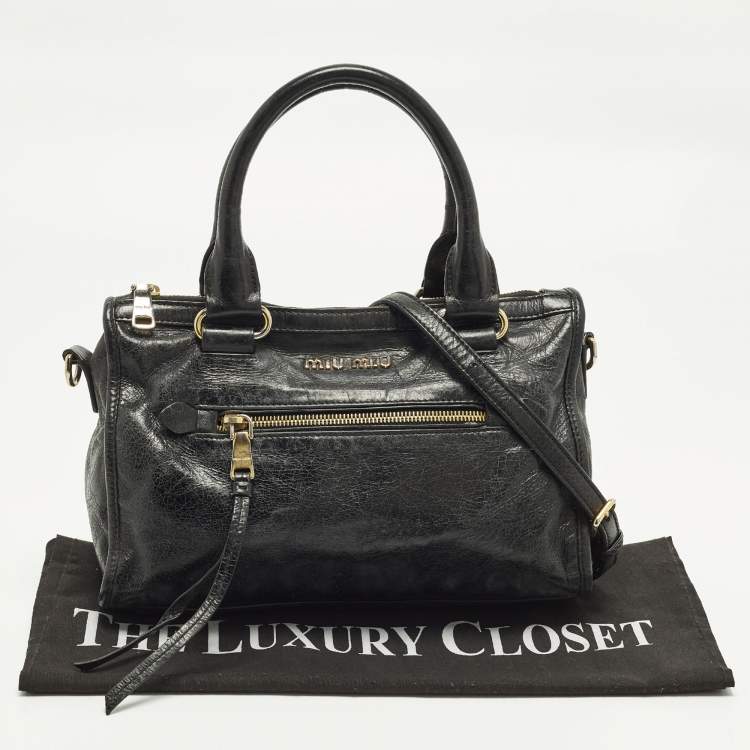 مملوكة مسبقًا Miu Miu Bauletto Black Vitello Shine Leather Satchel