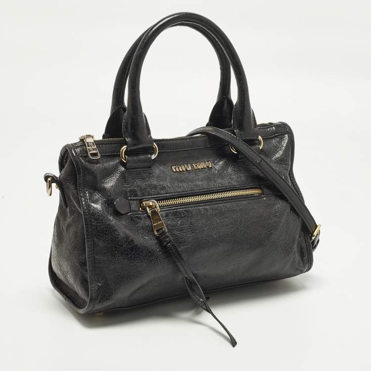 مملوكة مسبقًا Miu Miu Bauletto Black Vitello Shine Leather Satchel