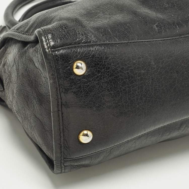 مملوكة مسبقًا Miu Miu Bauletto Black Vitello Shine Leather Satchel