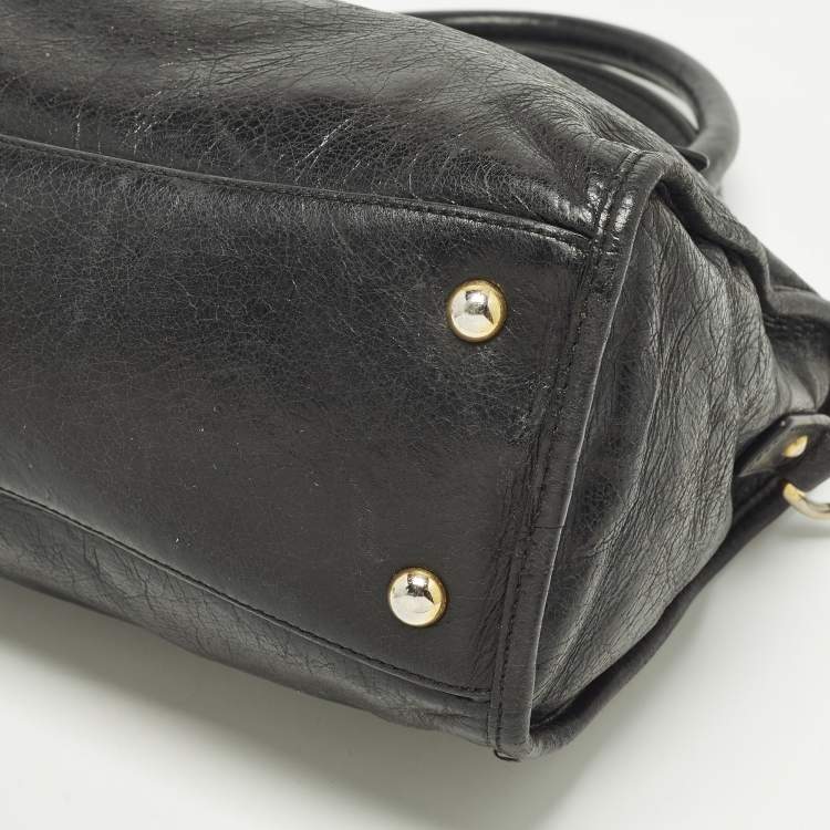 مملوكة مسبقًا Miu Miu Bauletto Black Vitello Shine Leather Satchel