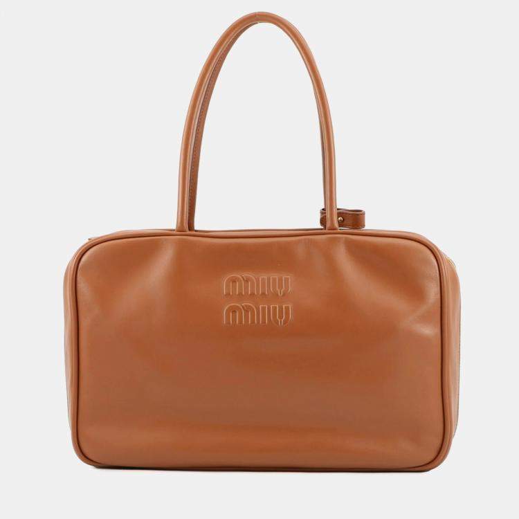 Pre Owned Miu Miu Miu Bow Handbag Leather Bag Brown