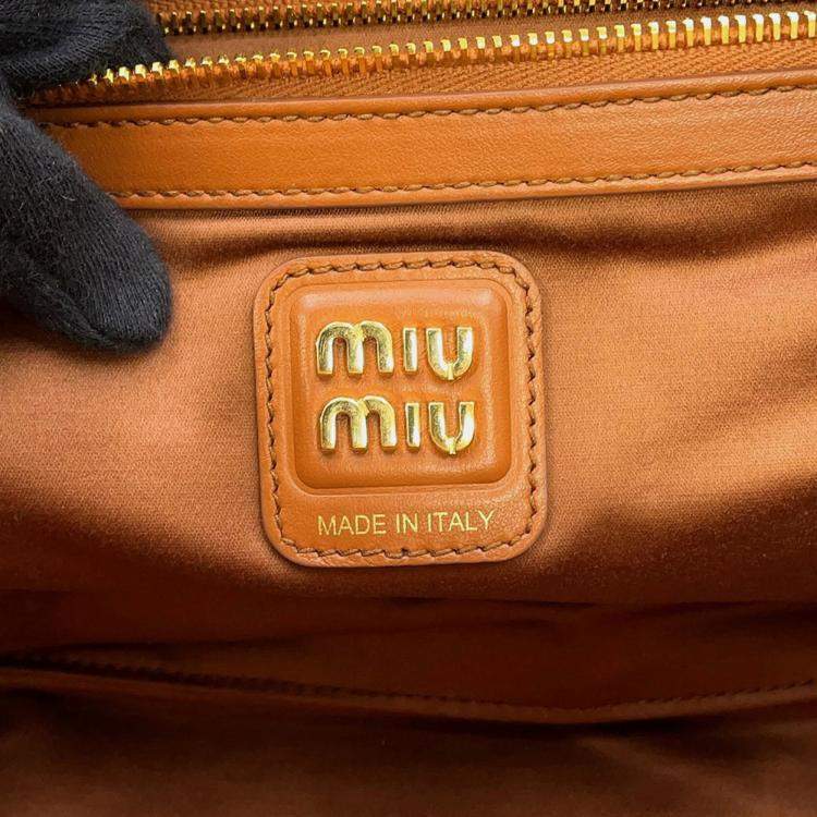 Pre Owned Miu Miu Miu Bow Handbag Leather Bag Brown