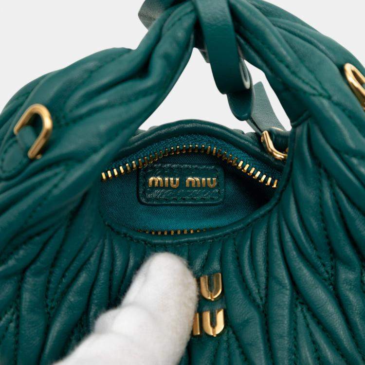 Pre Owned Miu Miu Green Micro Nappa Matelasse Wander Bag