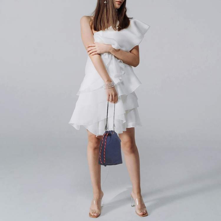 Pre Owned Miu Miu Gabardine Blue Fabric Drawstring Bucket Pouch
