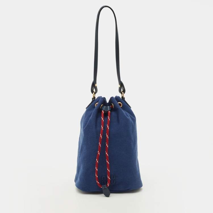 Pre Owned Miu Miu Gabardine Blue Fabric Drawstring Bucket Pouch