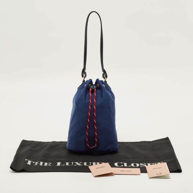Pre Owned Miu Miu Gabardine Blue Fabric Drawstring Bucket Pouch
