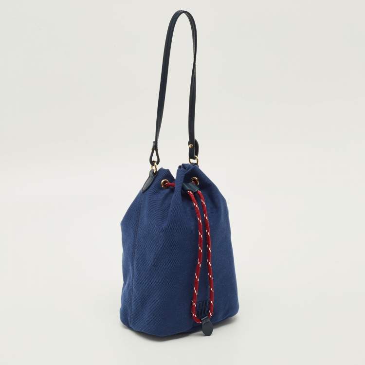 Pre Owned Miu Miu Gabardine Blue Fabric Drawstring Bucket Pouch