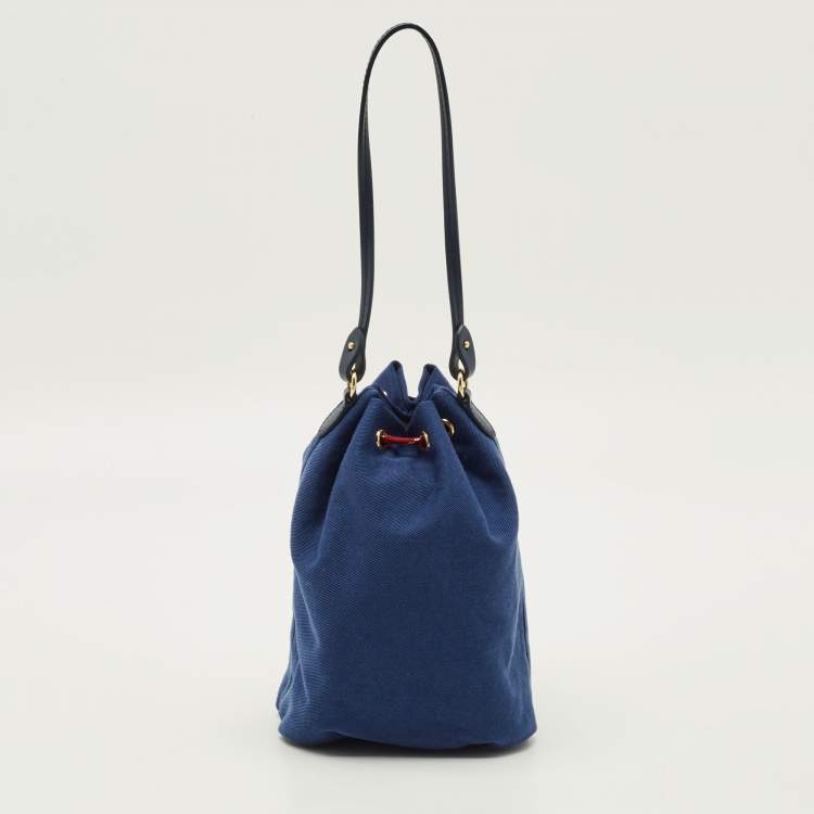 Pre Owned Miu Miu Gabardine Blue Fabric Drawstring Bucket Pouch