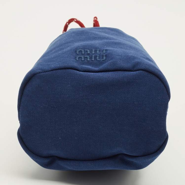 Pre Owned Miu Miu Gabardine Blue Fabric Drawstring Bucket Pouch
