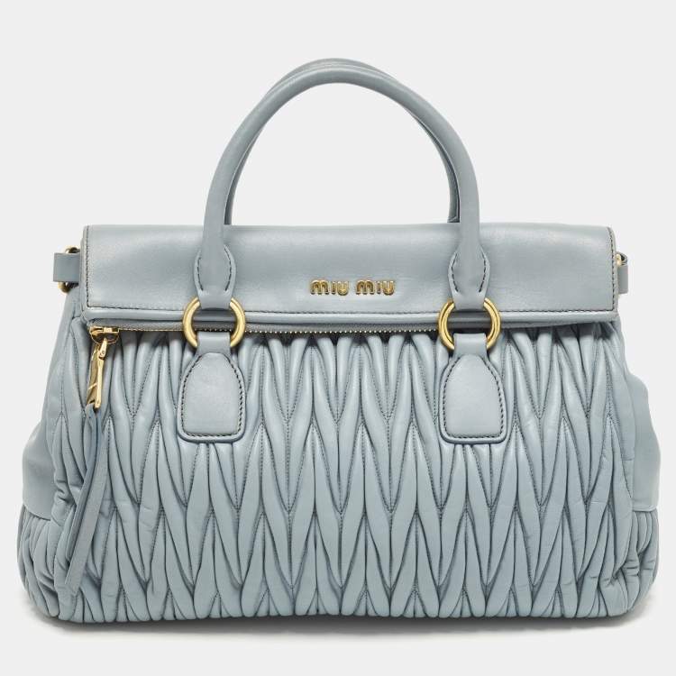 Pre Owned Miu Miu Light Blue Matalasse Leather Zip Satchel