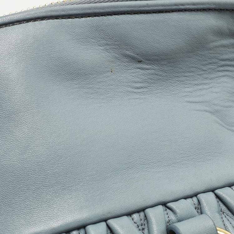 Pre Owned Miu Miu Light Blue Matalasse Leather Zip Satchel