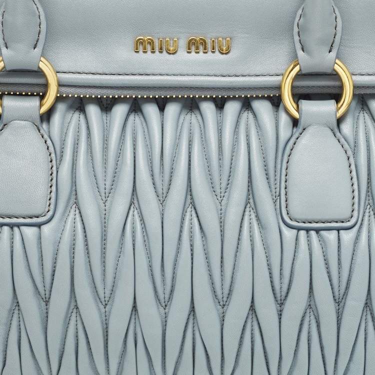 Pre Owned Miu Miu Light Blue Matalasse Leather Zip Satchel