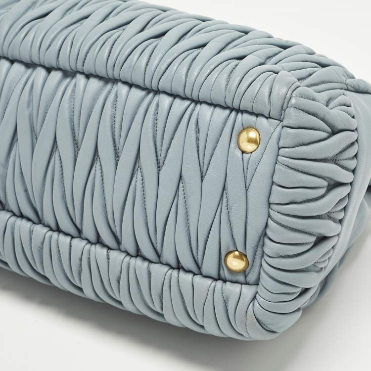 Pre Owned Miu Miu Light Blue Matalasse Leather Zip Satchel