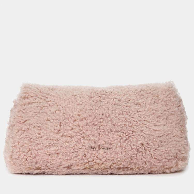 Pre Owned Miu Miu 2018 Pink Shearling Montone Crystal Shoulder Bag