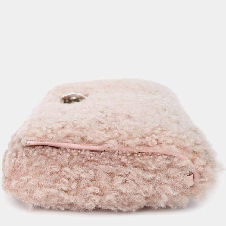 Pre Owned Miu Miu 2018 Pink Shearling Montone Crystal Shoulder Bag