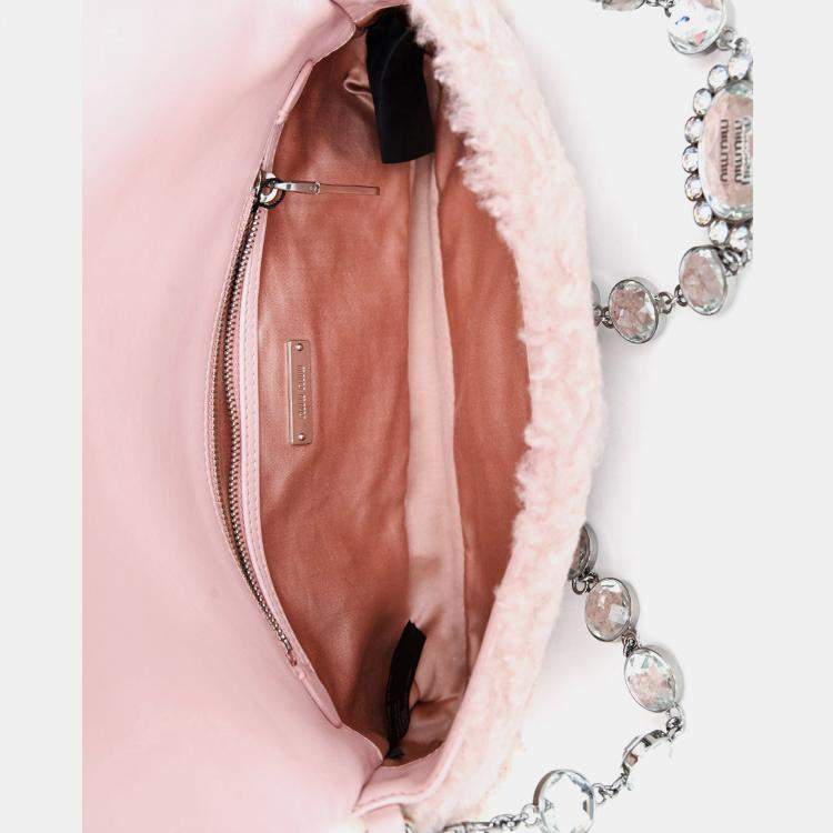 Pre Owned Miu Miu 2018 Pink Shearling Montone Crystal Shoulder Bag