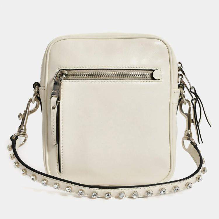 مملوكة مسبقًا Miu Miu White Leather Crystal Embellished Top Handle