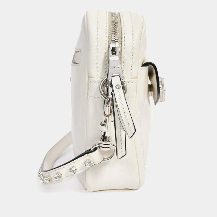 مملوكة مسبقًا Miu Miu White Leather Crystal Embellished Top Handle