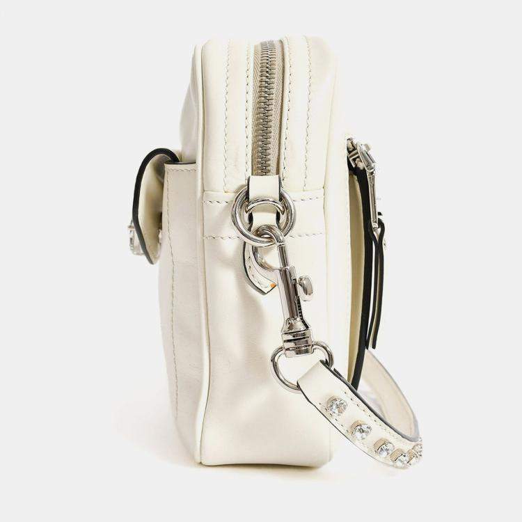 مملوكة مسبقًا Miu Miu White Leather Crystal Embellished Top Handle