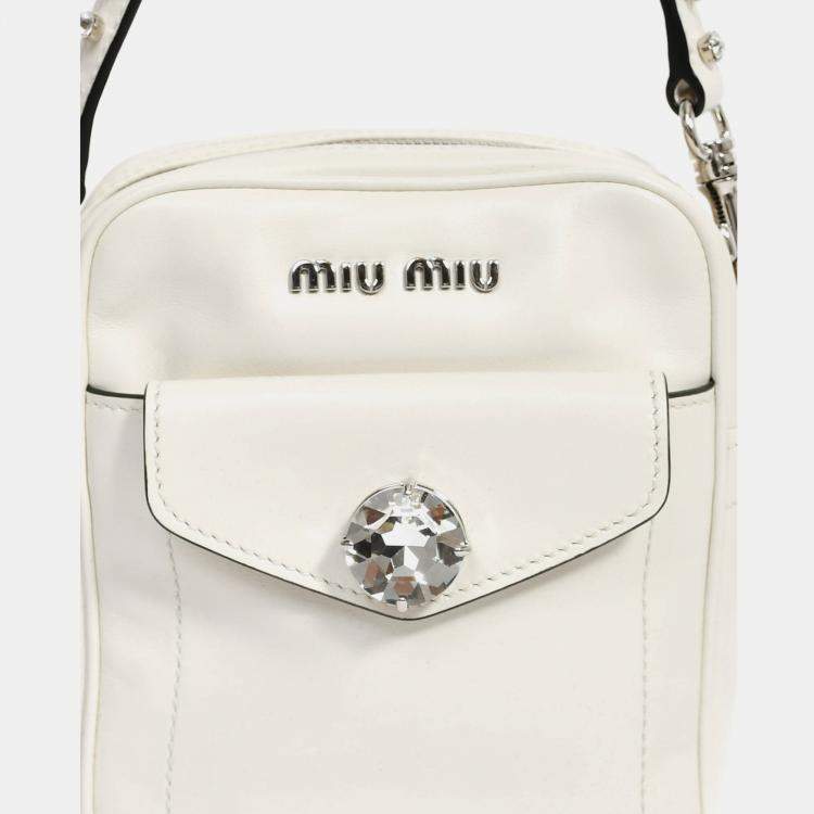 مملوكة مسبقًا Miu Miu White Leather Crystal Embellished Top Handle