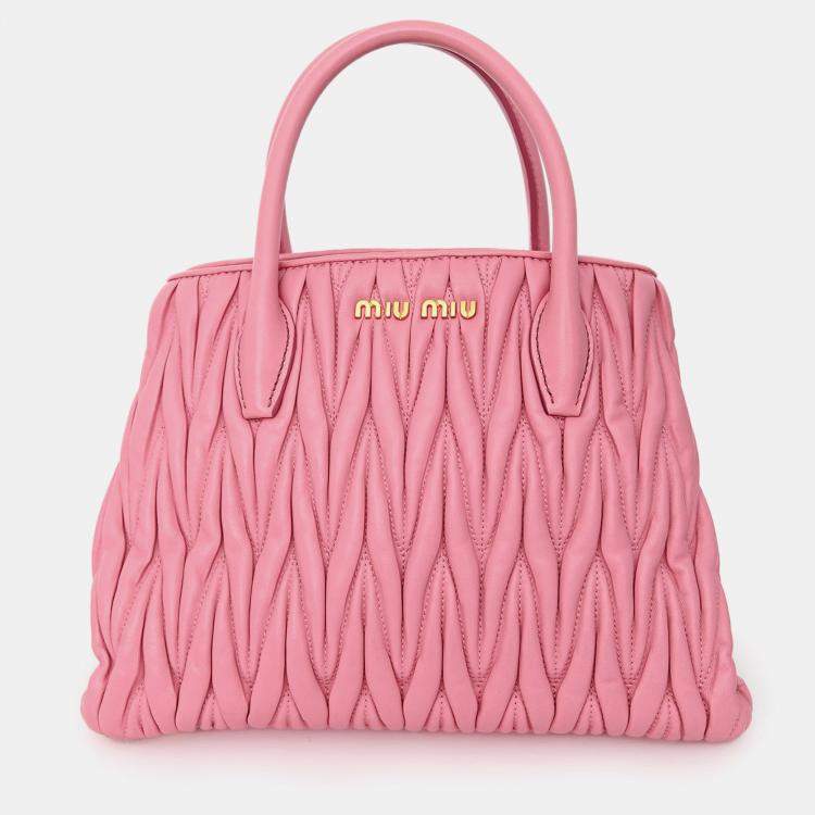 Pre Owned Miu Miu Pink Matelasse Leather Small Tote Bag with Strap