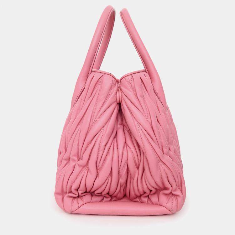 Pre Owned Miu Miu Pink Matelasse Leather Small Tote Bag with Strap