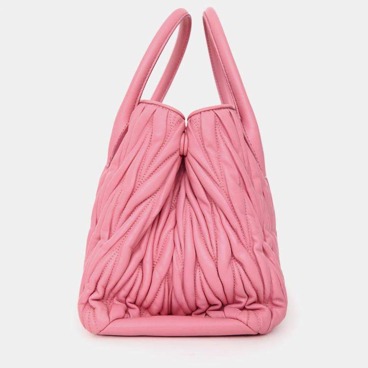Pre Owned Miu Miu Pink Matelasse Leather Small Tote Bag with Strap