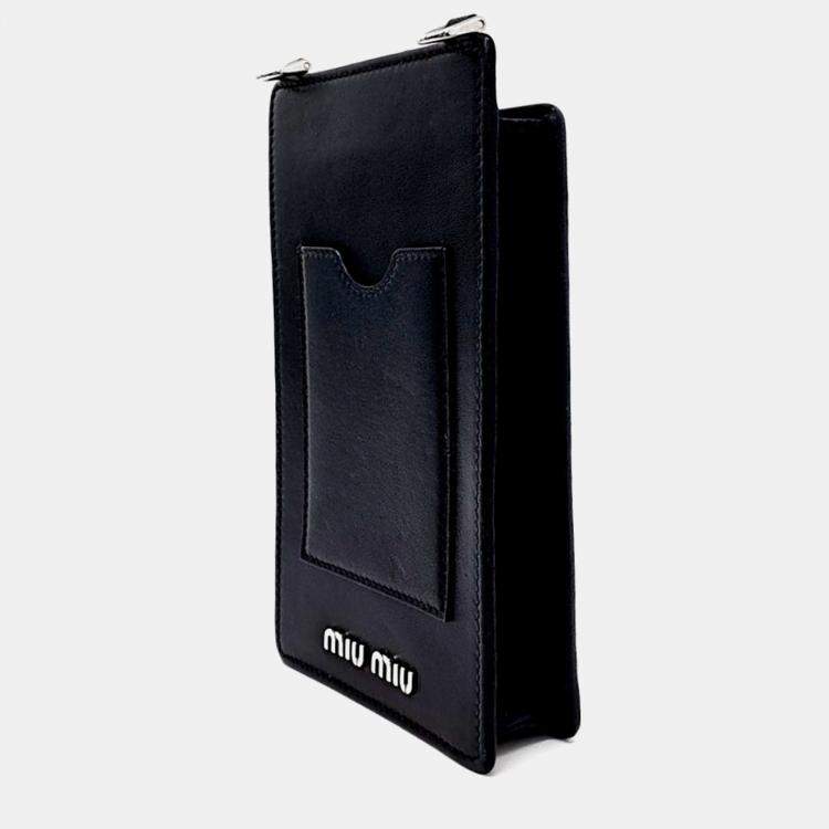 Pre Owned Miu Miu Black Leather Phone Holder and Crossbody Bag