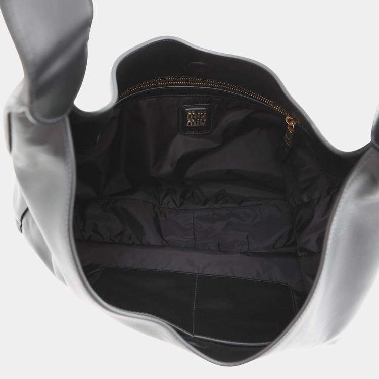 Pre Owned Miumiu Hobo Bag Black Leather