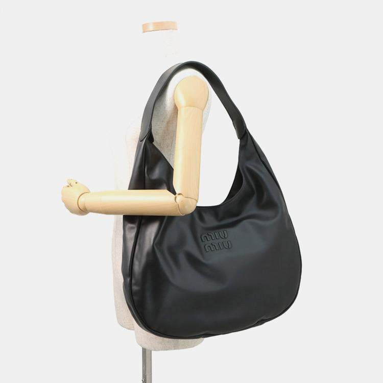 Pre Owned Miumiu Hobo Bag Black Leather