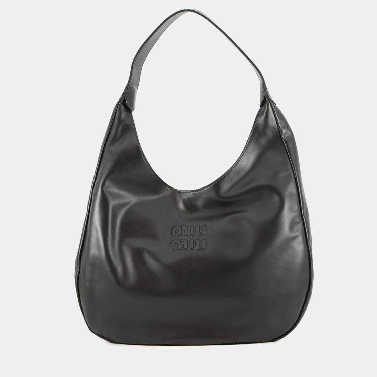 Pre Owned Miumiu Hobo Bag Black Leather