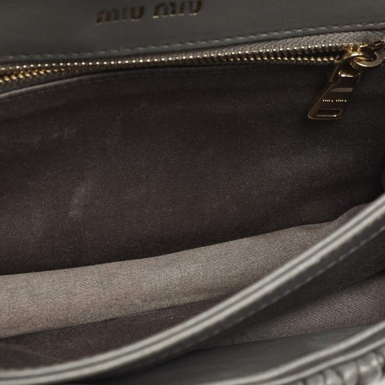 Pre Owned Miu Miu Confidential Grey Matelassé Leather Shoulder Bag