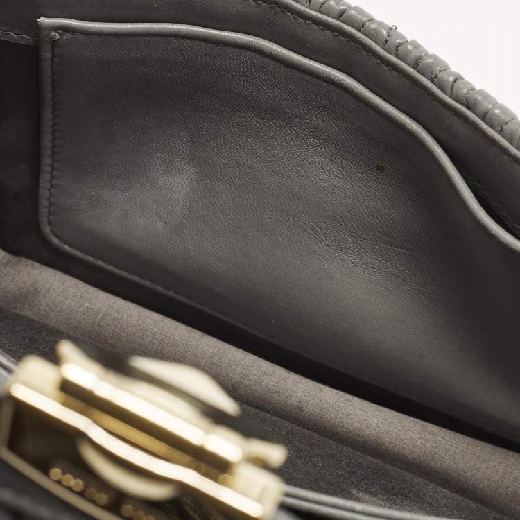 Pre Owned Miu Miu Confidential Grey Matelassé Leather Shoulder Bag