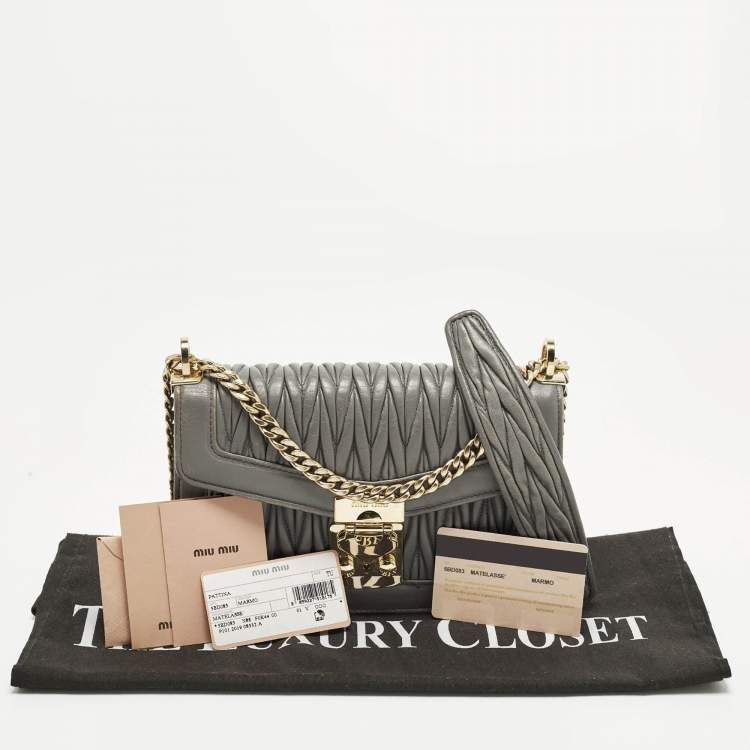 Pre Owned Miu Miu Confidential Grey Matelassé Leather Shoulder Bag