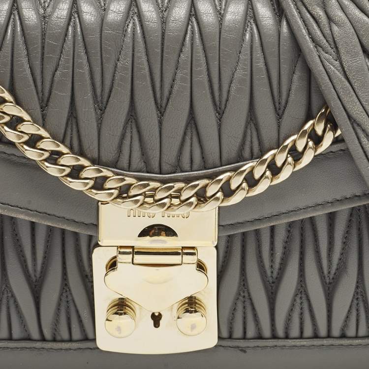 Pre Owned Miu Miu Confidential Grey Matelassé Leather Shoulder Bag