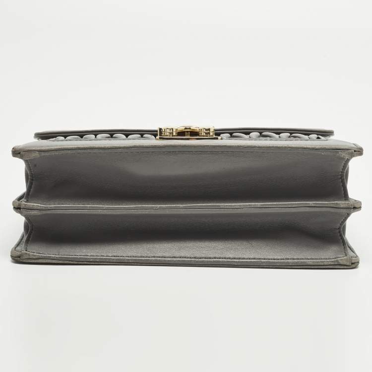 Pre Owned Miu Miu Confidential Grey Matelassé Leather Shoulder Bag