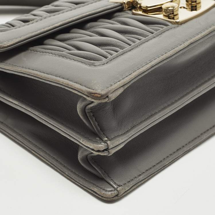 Pre Owned Miu Miu Confidential Grey Matelassé Leather Shoulder Bag