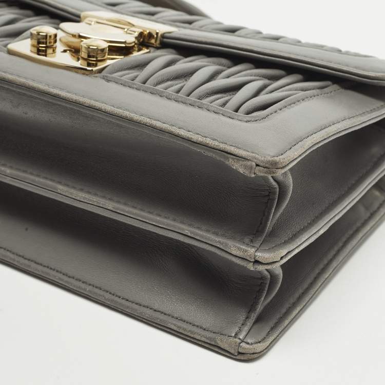 Pre Owned Miu Miu Confidential Grey Matelassé Leather Shoulder Bag